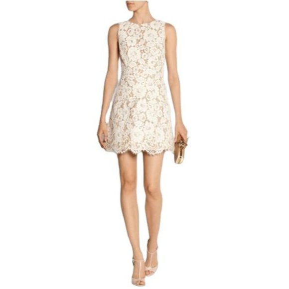 Revolve Brand Alice & Olivia White Lace Overlay Leann Fit & Flare Dress